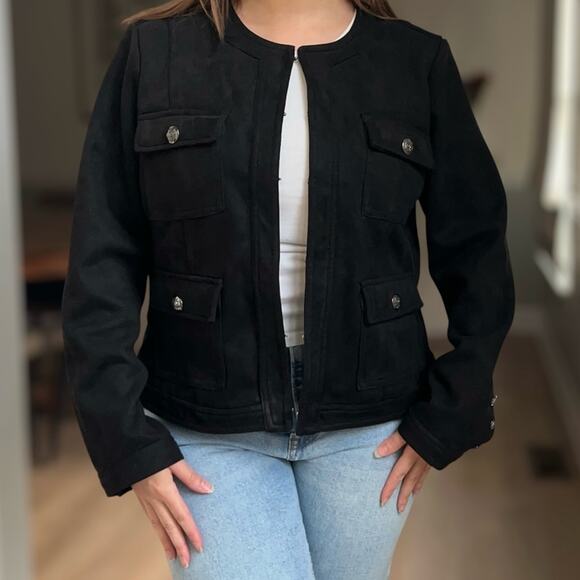 Carmen Marc Valvo Jackets & Blazers - Carmen Marc Valvo Black Faux Suede Utility Jacket Large